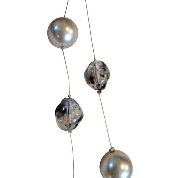 TOP FROG Gray Clear Glass & Silver Faux Pearls Double Strand Illusion Necklace - Picture 6 of 11